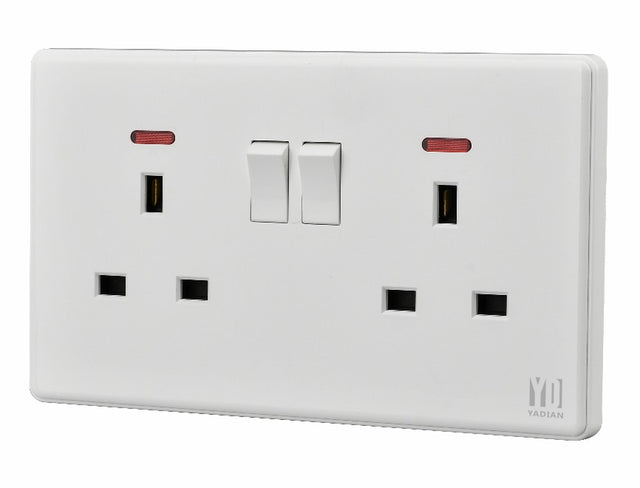 Piano Series - Double 13A Power Socket with Neon